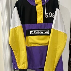 Colorblock Sports Jacket in Black, Purple, and Yellow